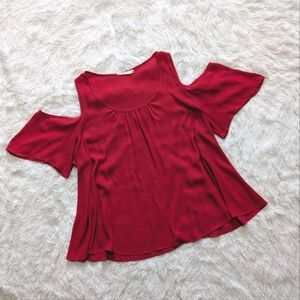 Lush Open Shoulder Red Flowy Blouse Size Large